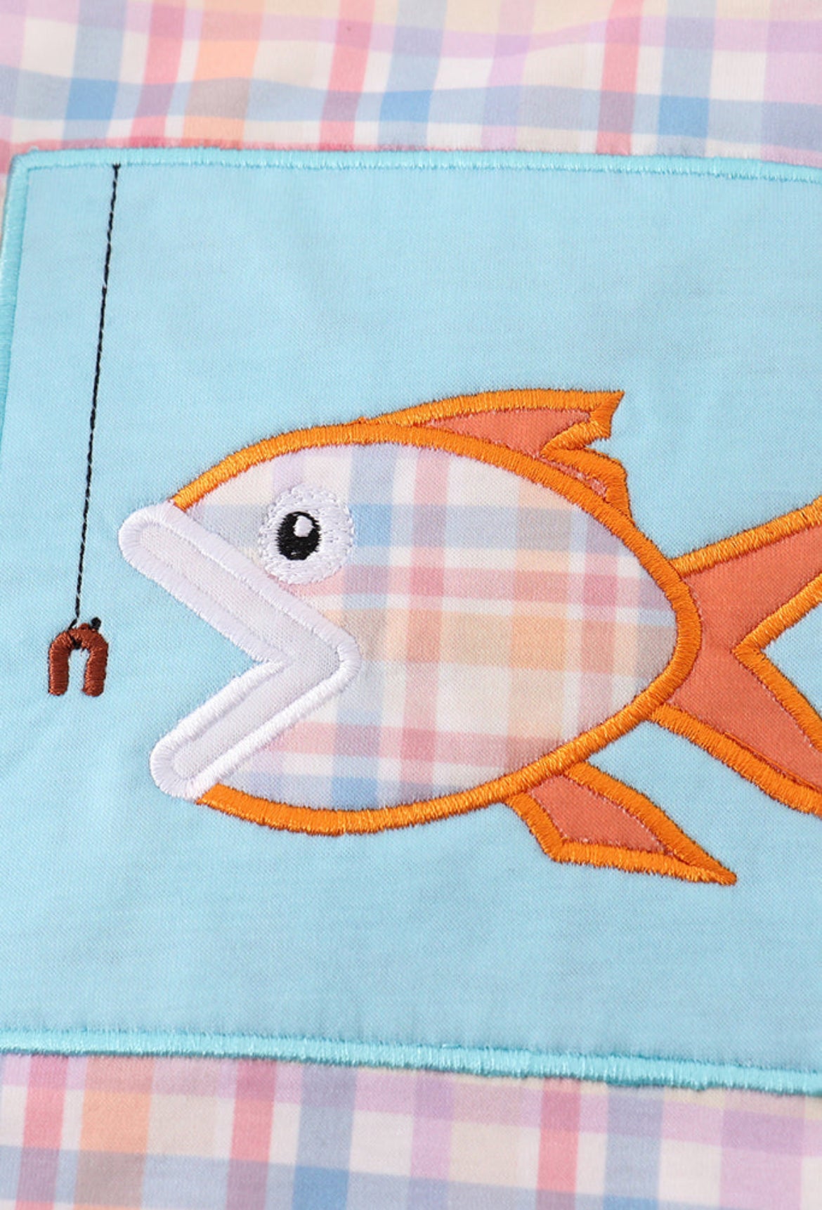 Blue Plaid Fish Embroidery Boy’s Bubble