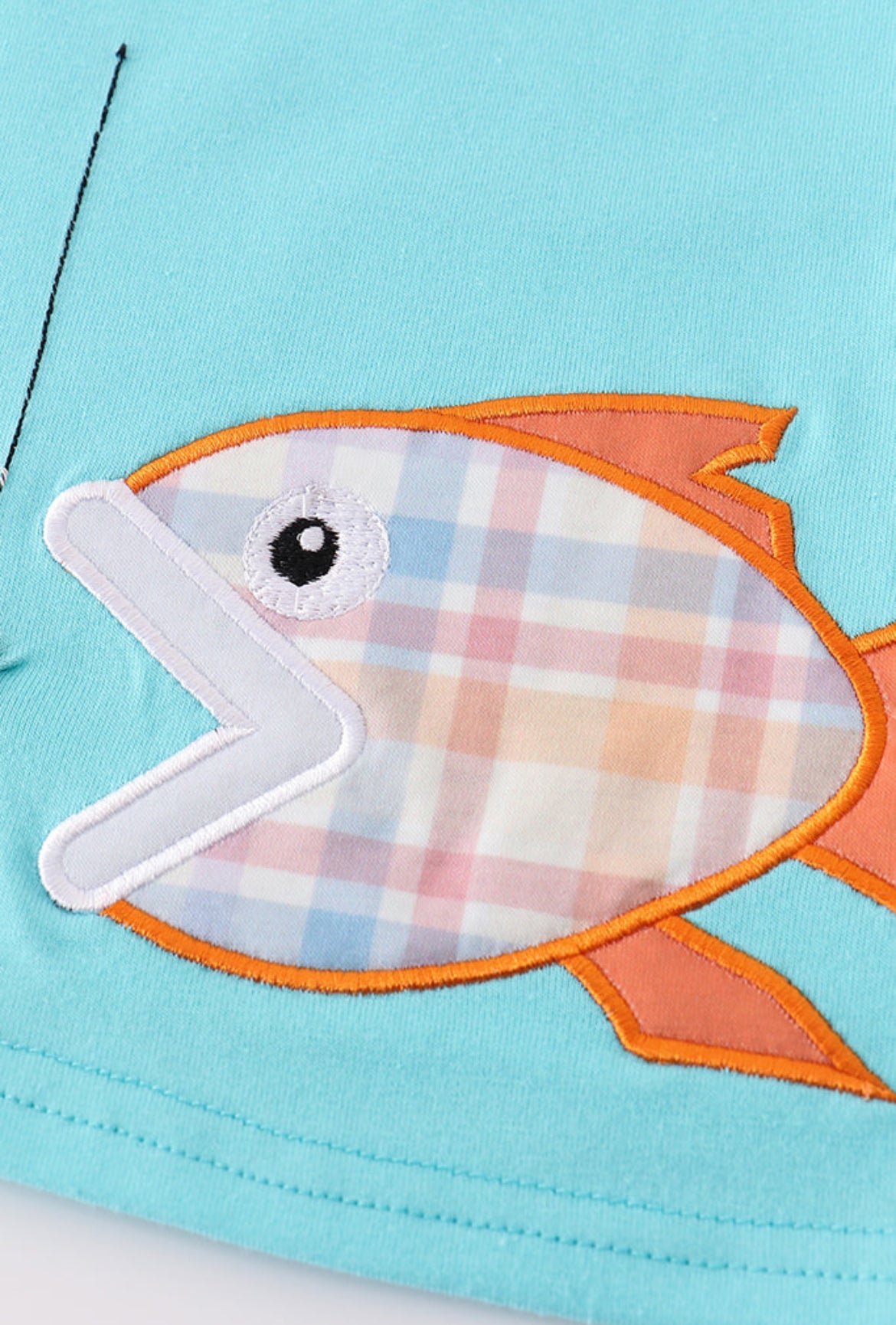 Blue Plaid Fish Embroidery Boy’s Short Set