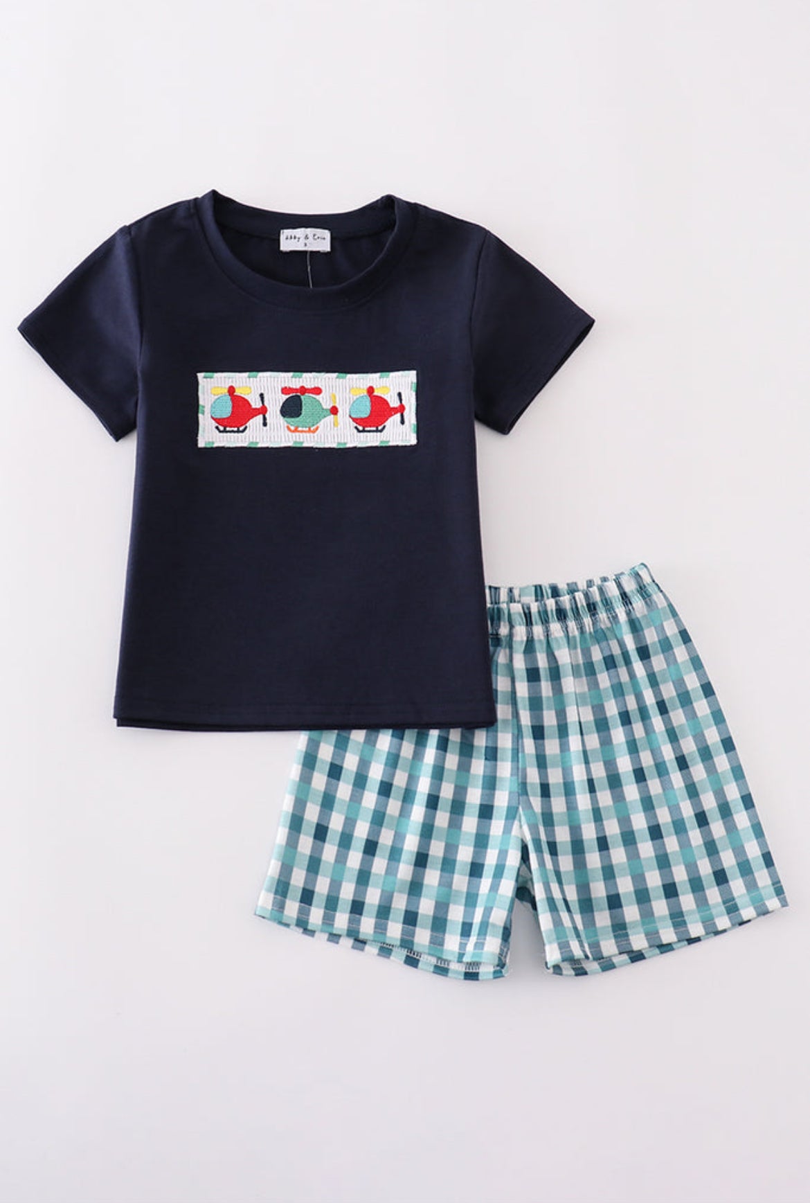 Boy’s Navy Helicopter Embroidered Smocked Short Set