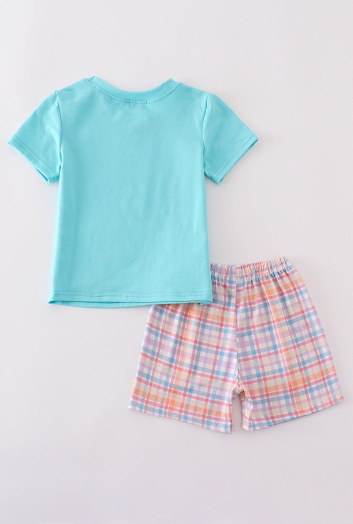 Blue Plaid Fish Embroidery Boy’s Short Set