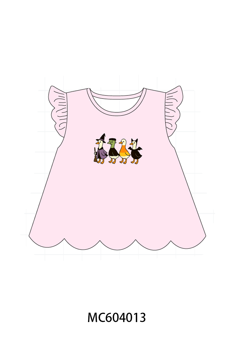 Pink goose embroidery ruffle top