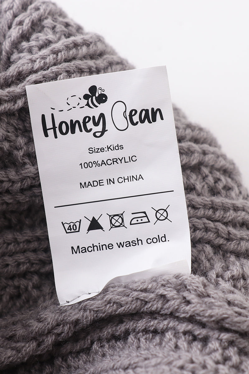 Grey cable knit pom pom beanie hat baby toddler adult