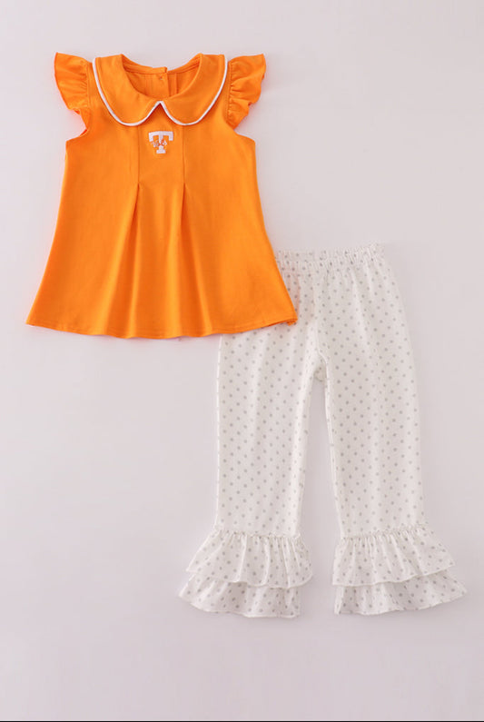 Orange Tennessee Go Vols Embroidery Ruffle Girl’s Pants Set