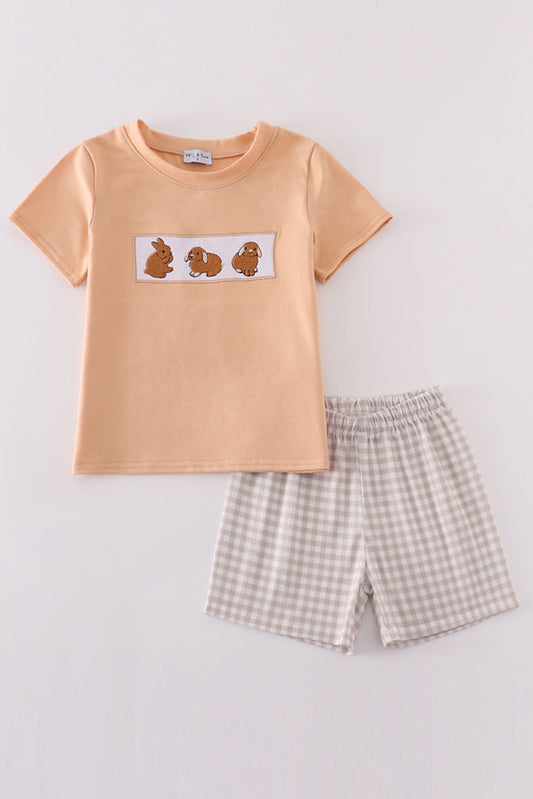 Tan Easter Bunny Embroidery Boy’s Short Set