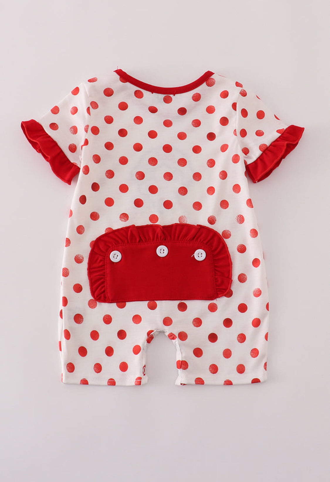 Red Character Appliqué Girl’s Dot Romper