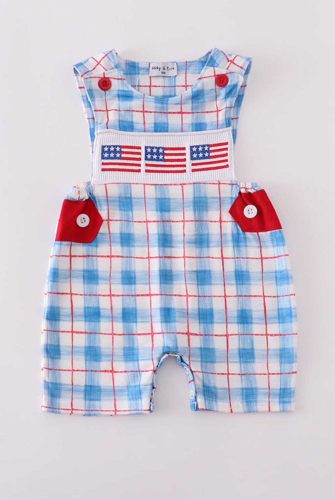 Flag Embroidery Smocked Plaid Boy’s JonJon