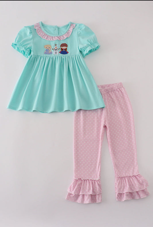 Blue Character Appliqué Girl’s Pant Set