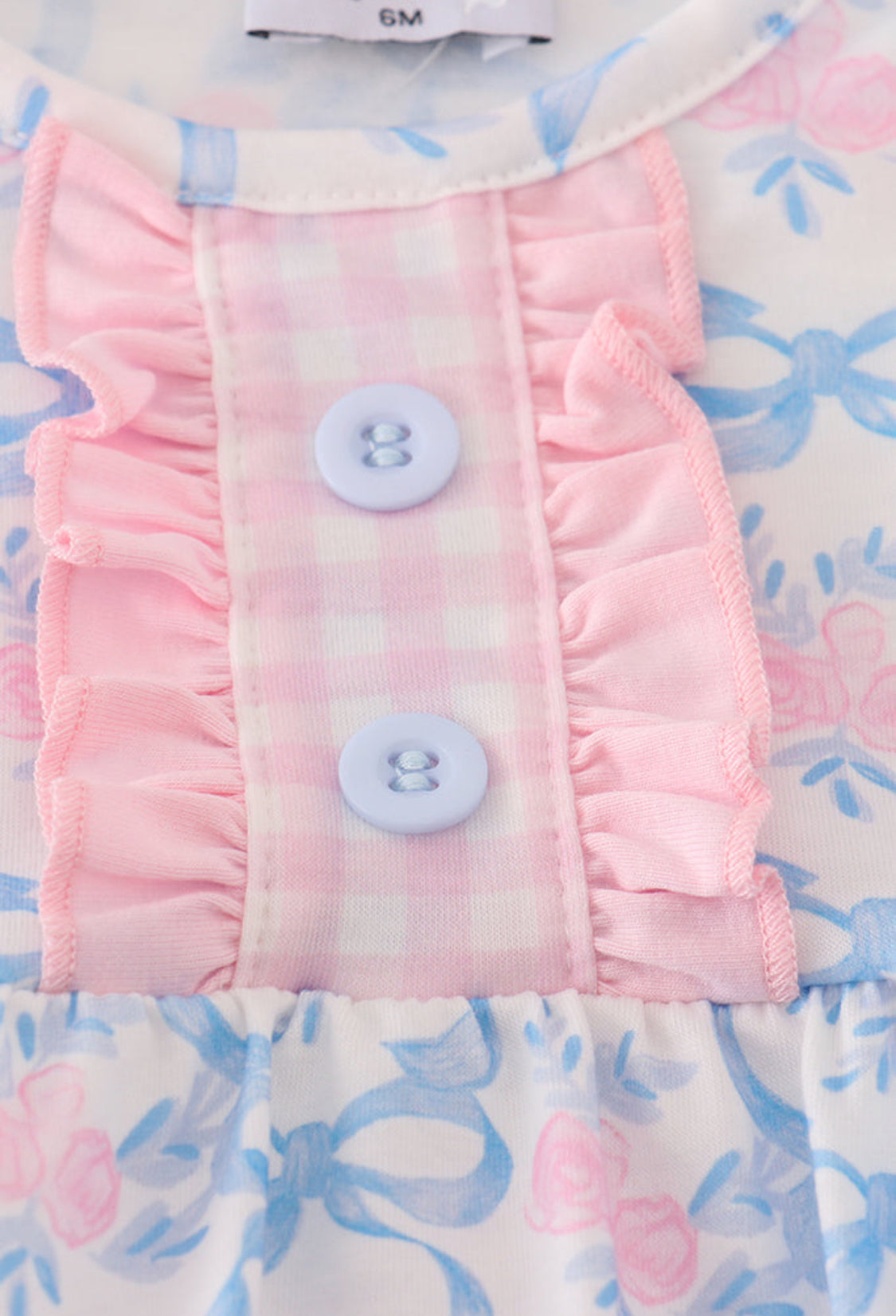 Blue Floral Bow Print Girl’s Ruffle Bubble