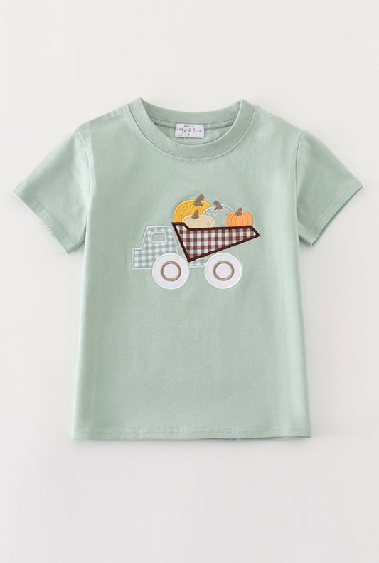 Sage Truck Pumpkin Embroidery Boy’s Top