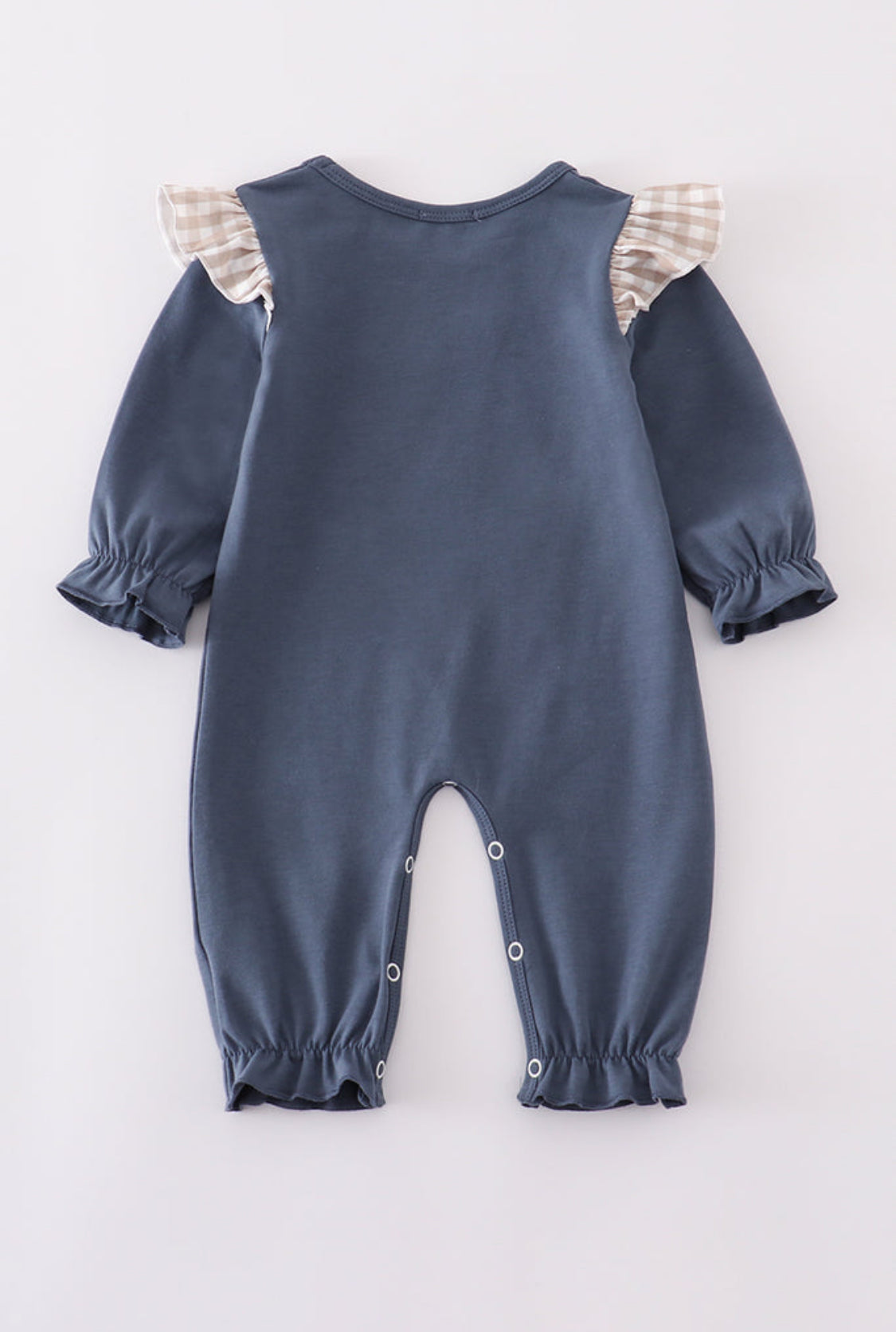 Navy Hunting Embroidery Ruffle Girl’s Romper