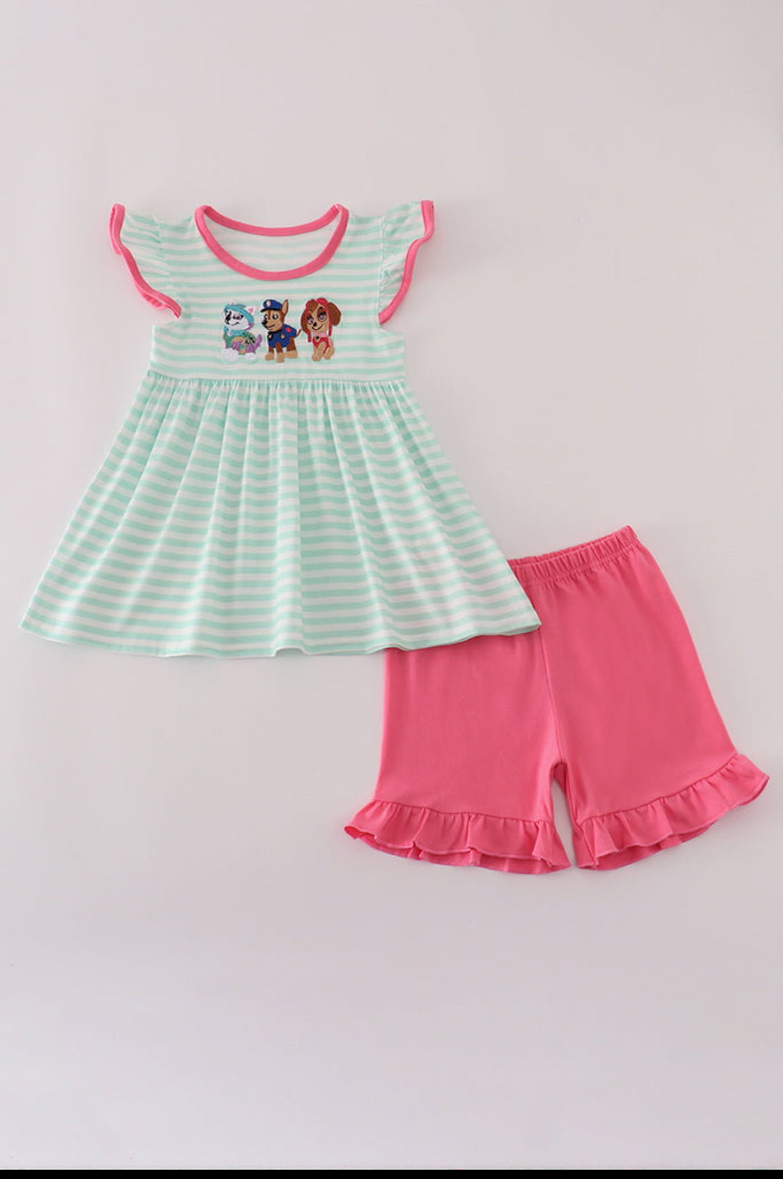 Pink Character Applique Stripe Shorts Set