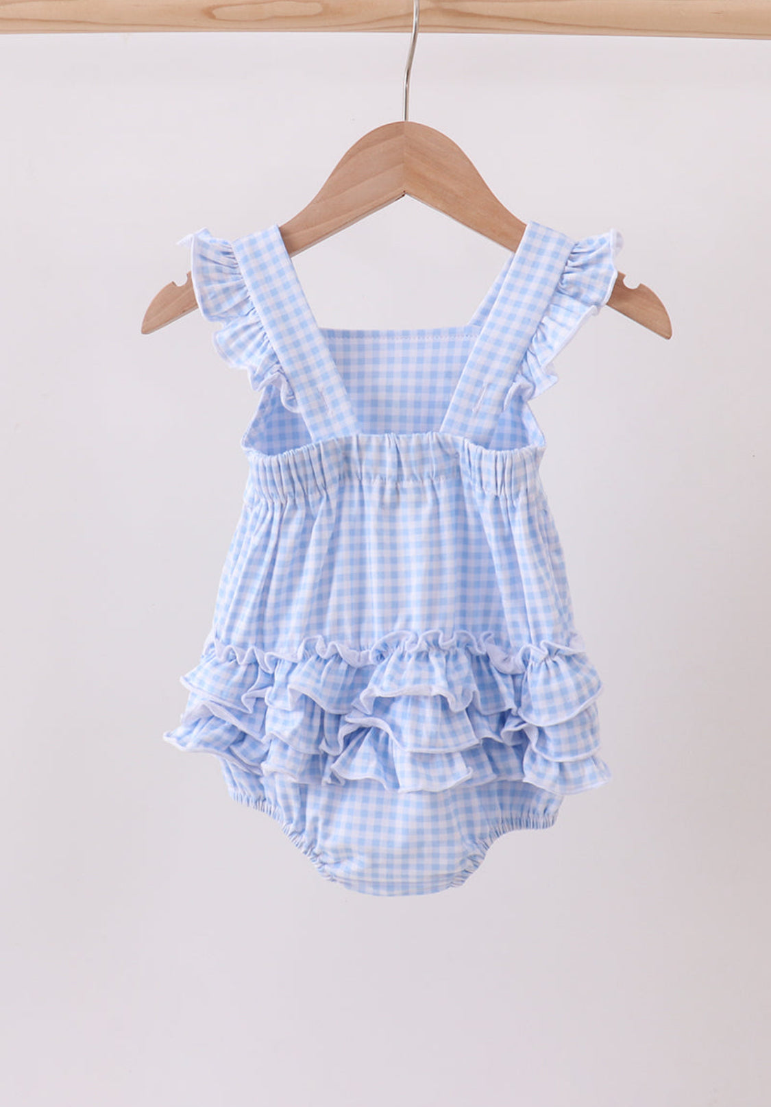 Premium Blue Snowman Embroidery Gingham Ruffle Girl’s Bubble