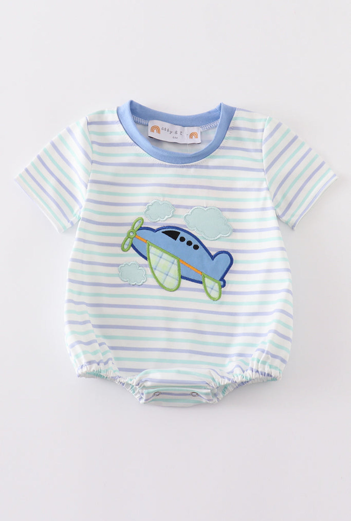 Blue Plane Appliqué Stripe Boy Bubble
