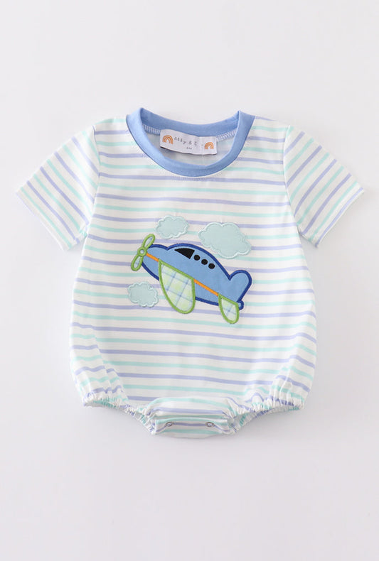Blue Plane Appliqué Stripe Boy Bubble