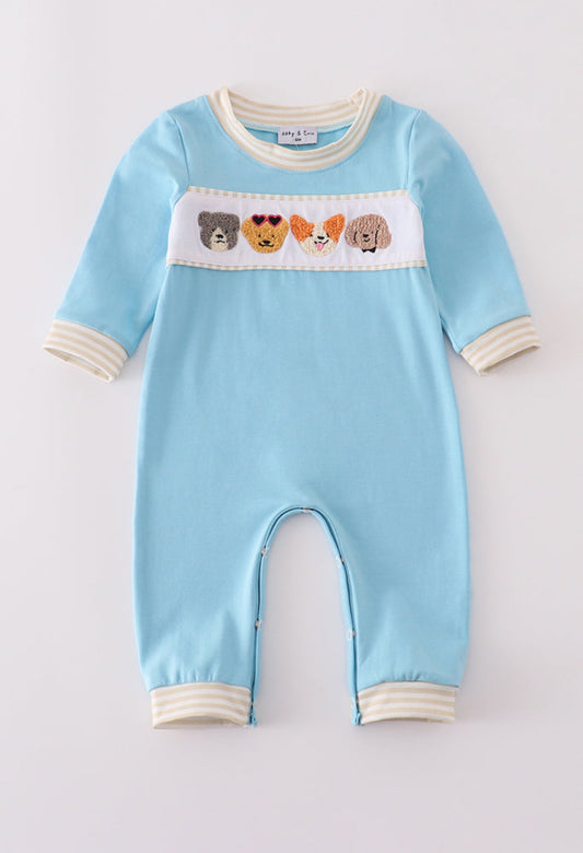 Blue Puppy French Knot Boy’s Romper