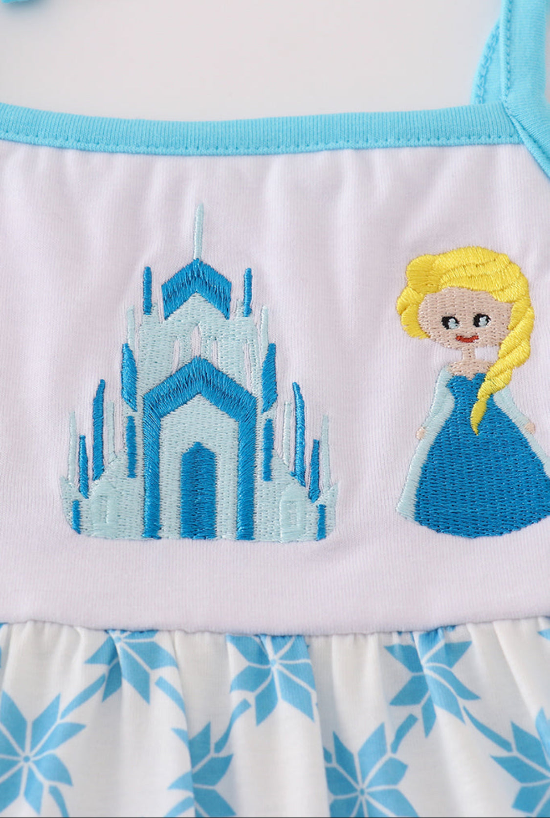 Blue Character Embroidery Ruffle Tiered Dress