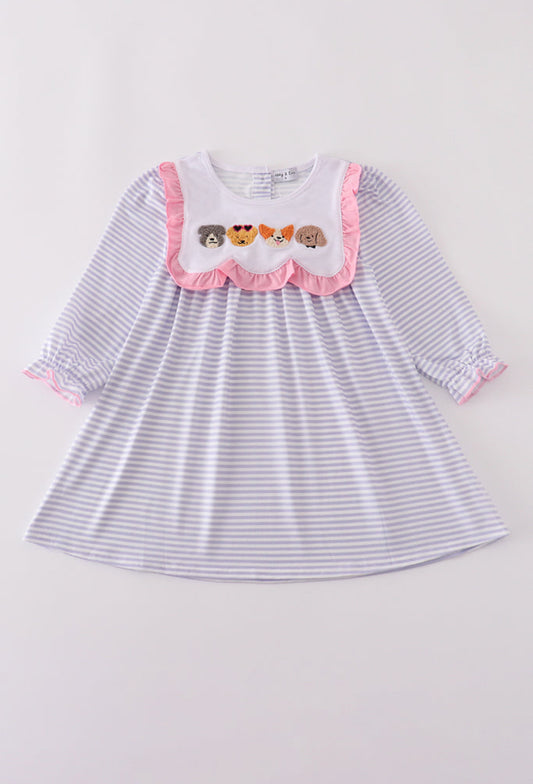 Purple Puppy French Knot Stripe Dress