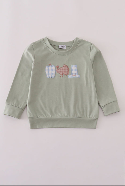 Sage Pumpkin Turkey Applique Boy’s Top