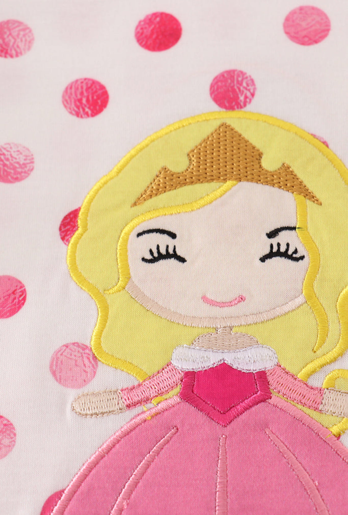 Pink Character Appliqué Girl’s Dot Romper