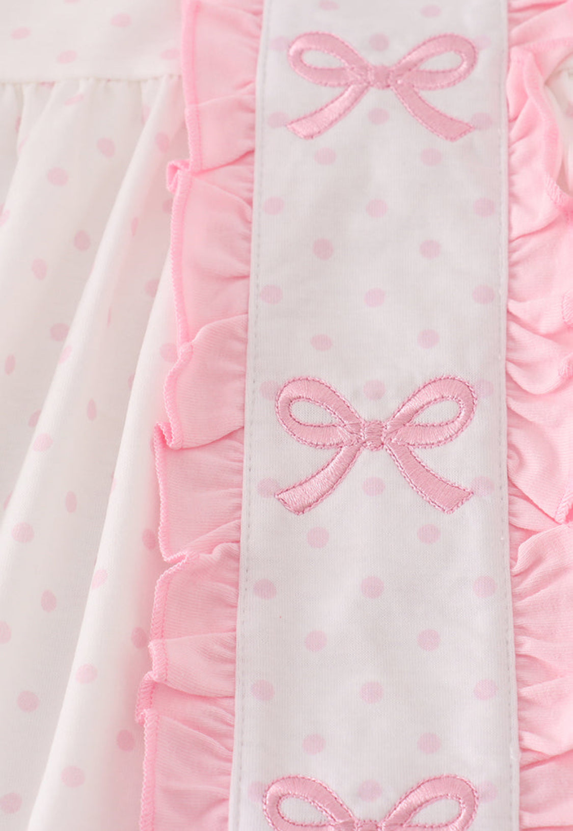 Pink Bow Embroidery Dot Ruffle Girl’s Pants Set