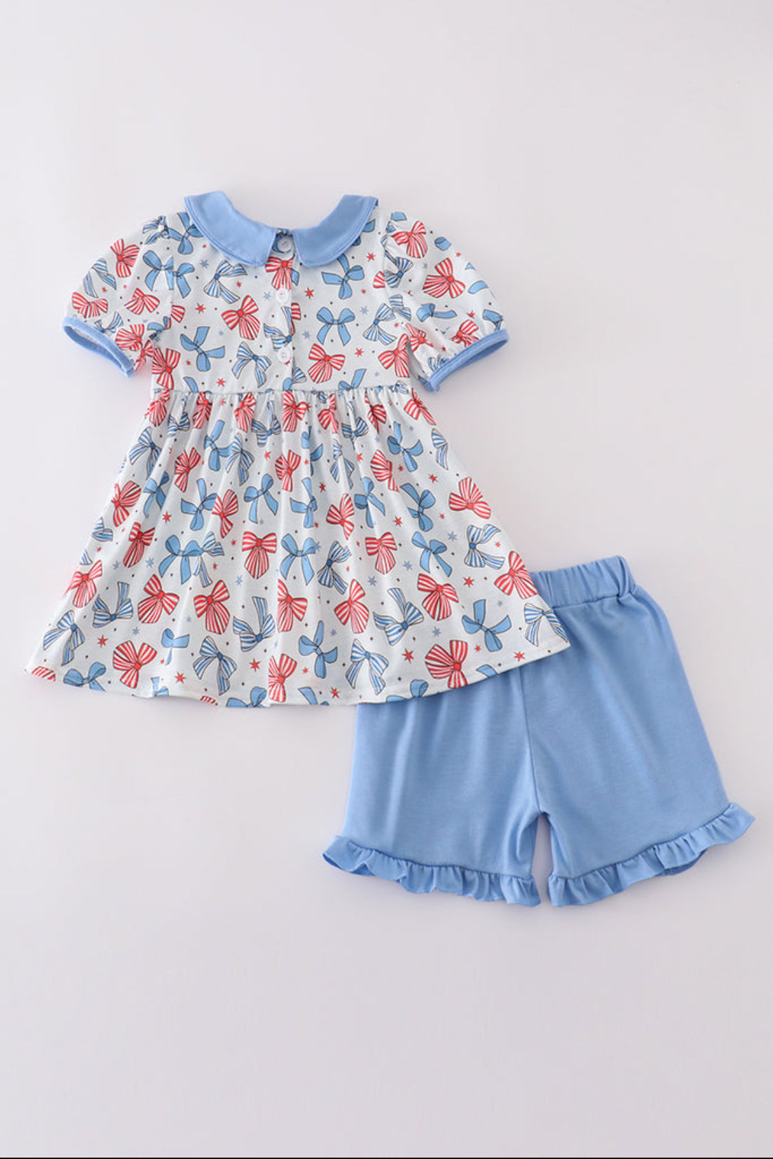 Bow Trellis Print Embroidery Girl’s Short Set