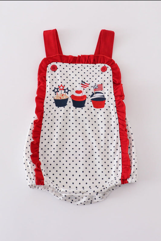 Red Cake Embroidery Dot Ruffle Boy’s Bubble