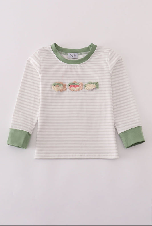 Sage Fish French Knot Stripe Boy’s Top