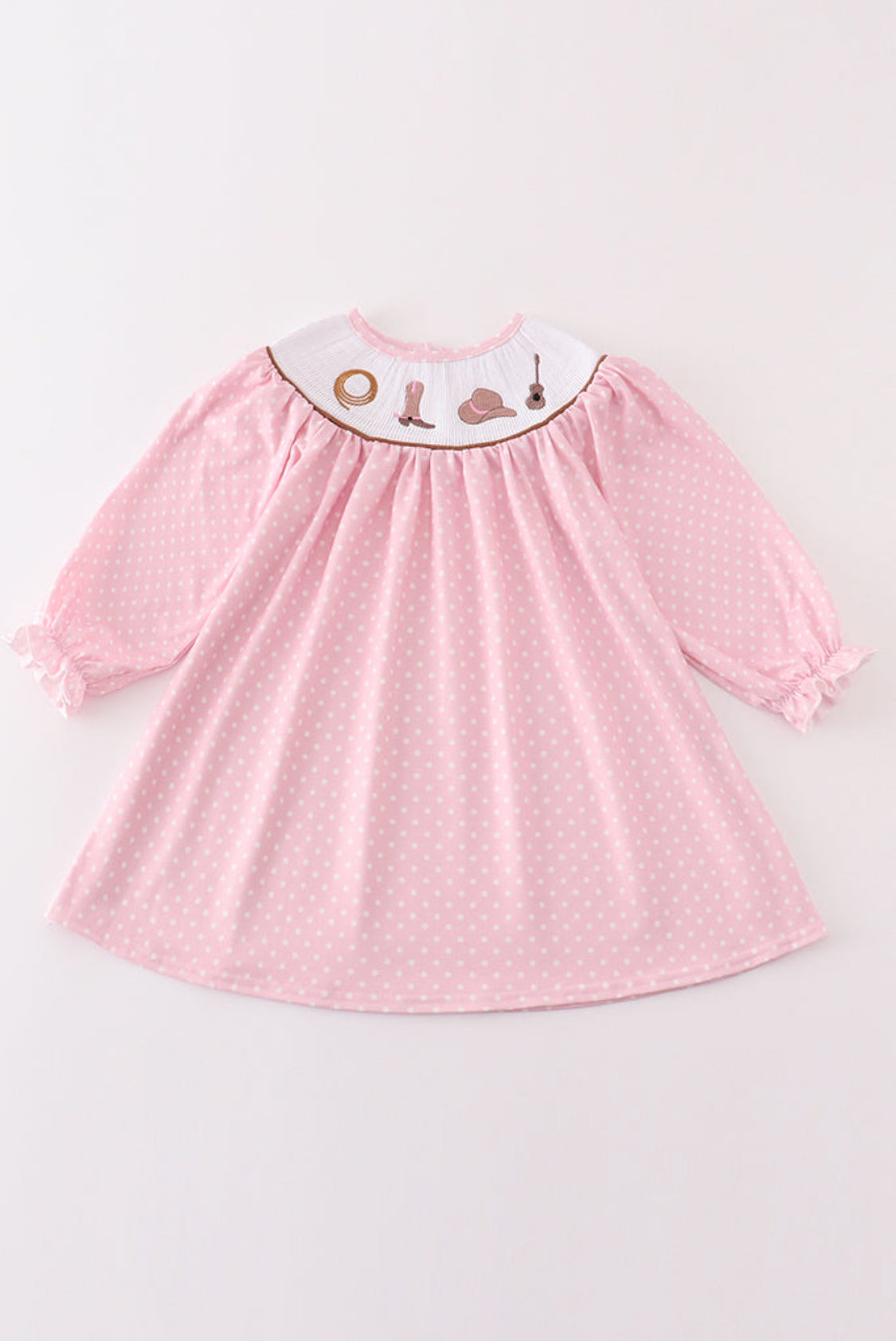 Pink Dot Smocked Western Embroidery Girl’s Dress