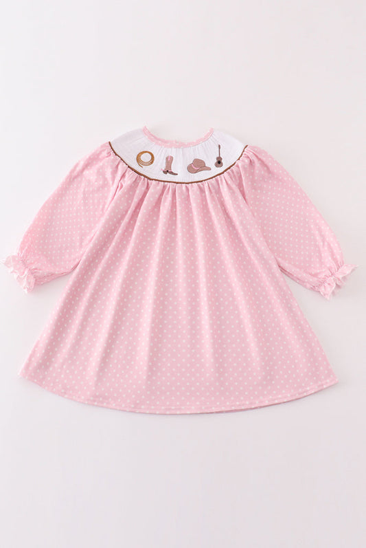 Pink Dot Smocked Western Embroidery Girl’s Dress