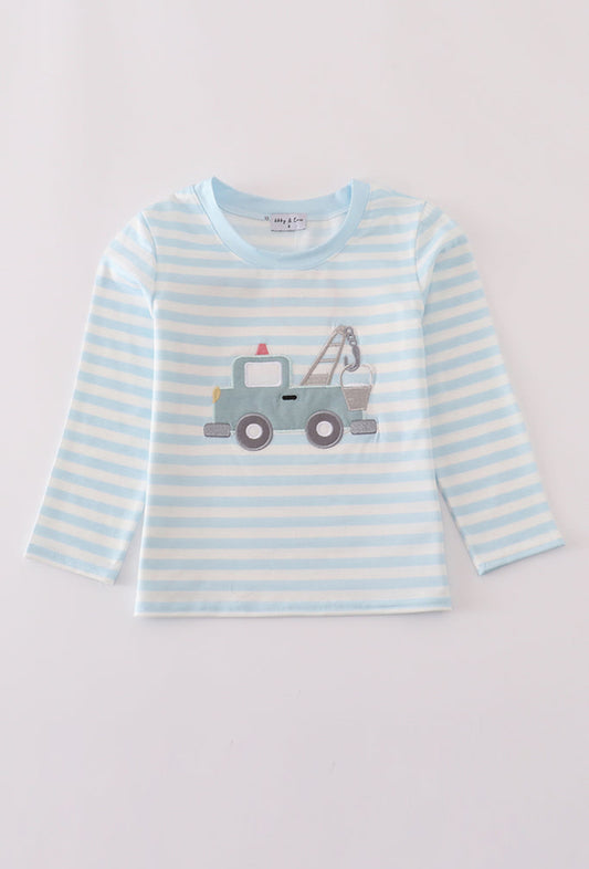 Blue Crane Appliqué Stripe Boy’s Top