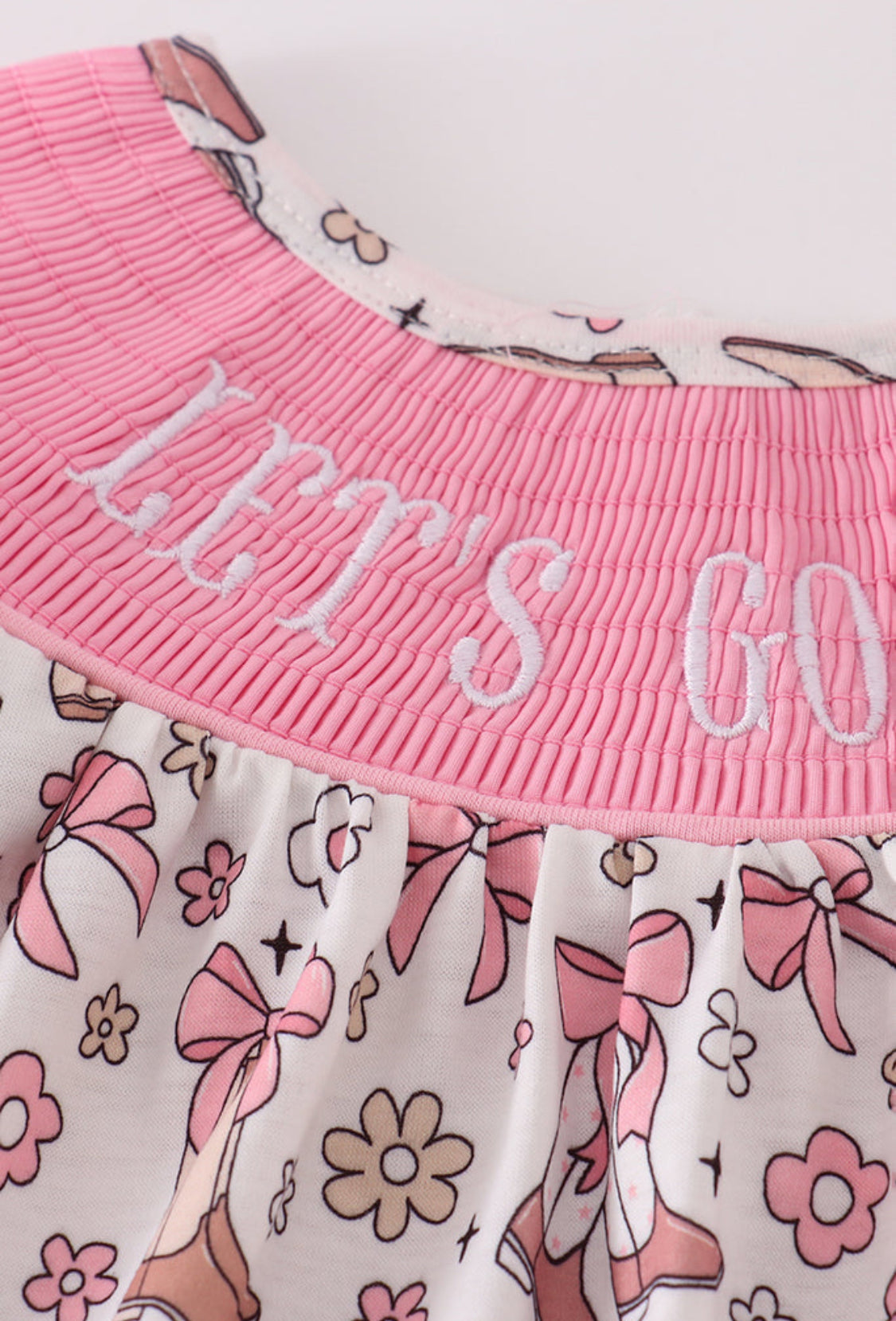 Pink Let’s Go Girls Boots Bow Floral Smocked Girl’s Shorts Set