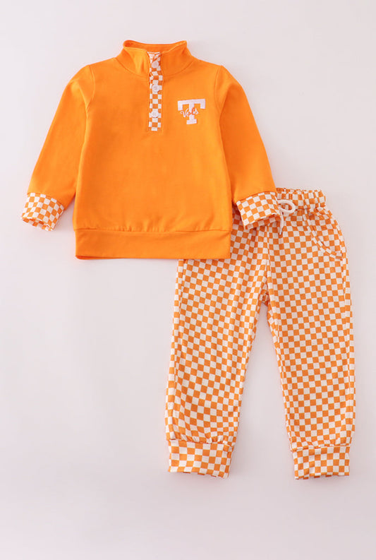 Orange Tennessee Go Vols Embroidery Checkered Boy’s Pants Set