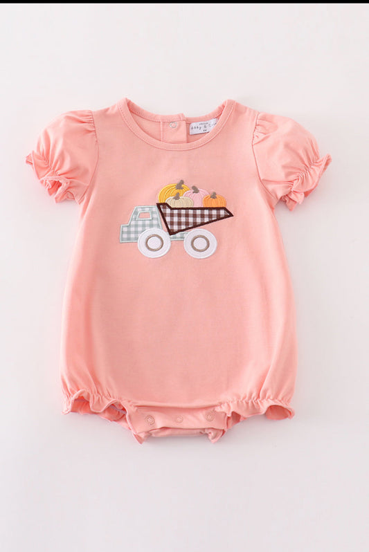 Coral Truck Pumpkin Embroidery Girl’s Bubble