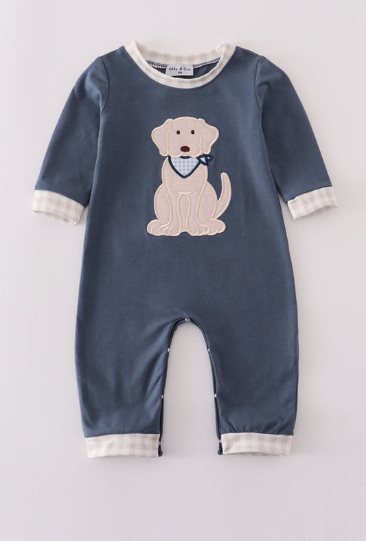 Navy Puppy Appliqué Boy’s Romper