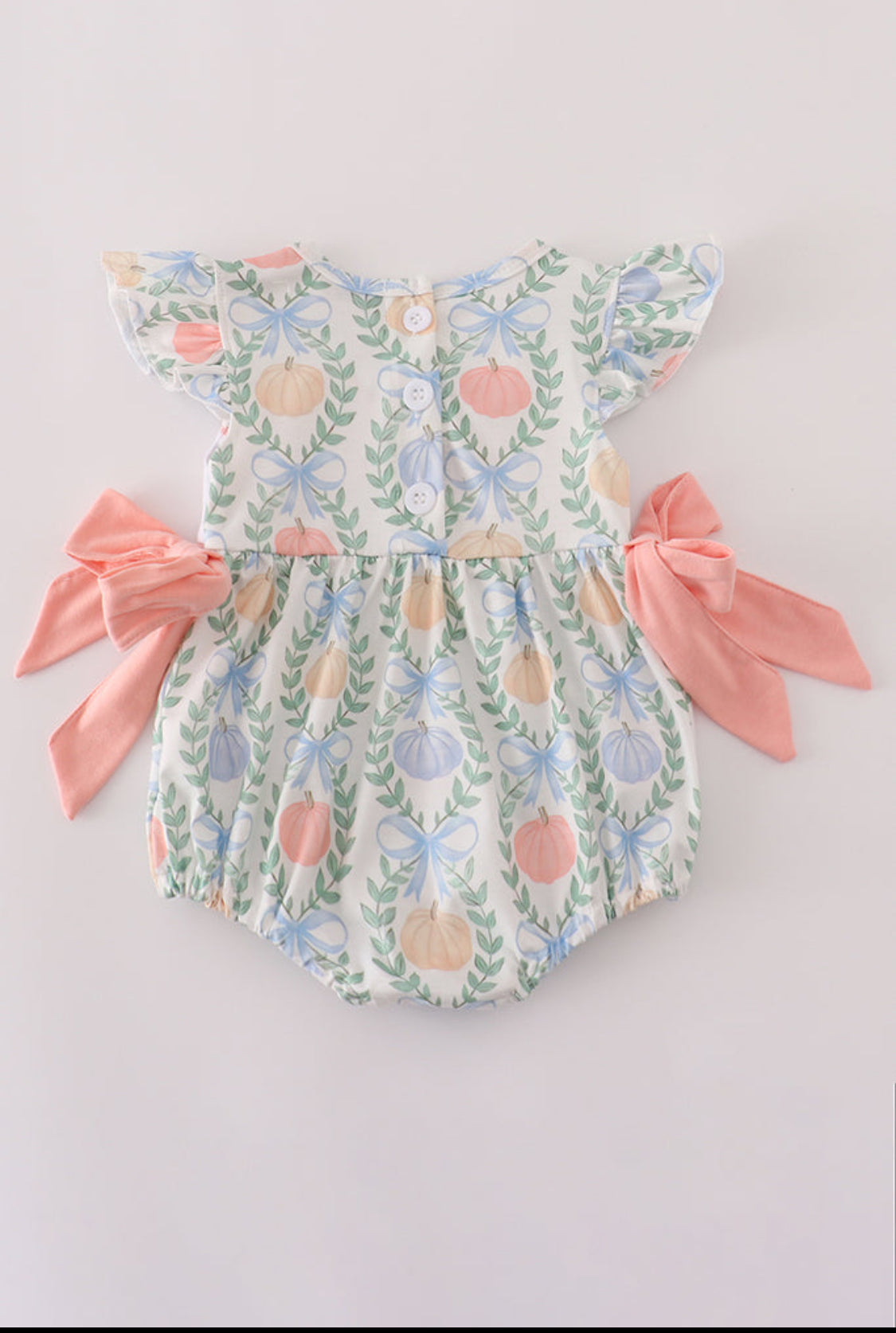Green Bow Print Embroidery Girl’s Ruffle Bubble