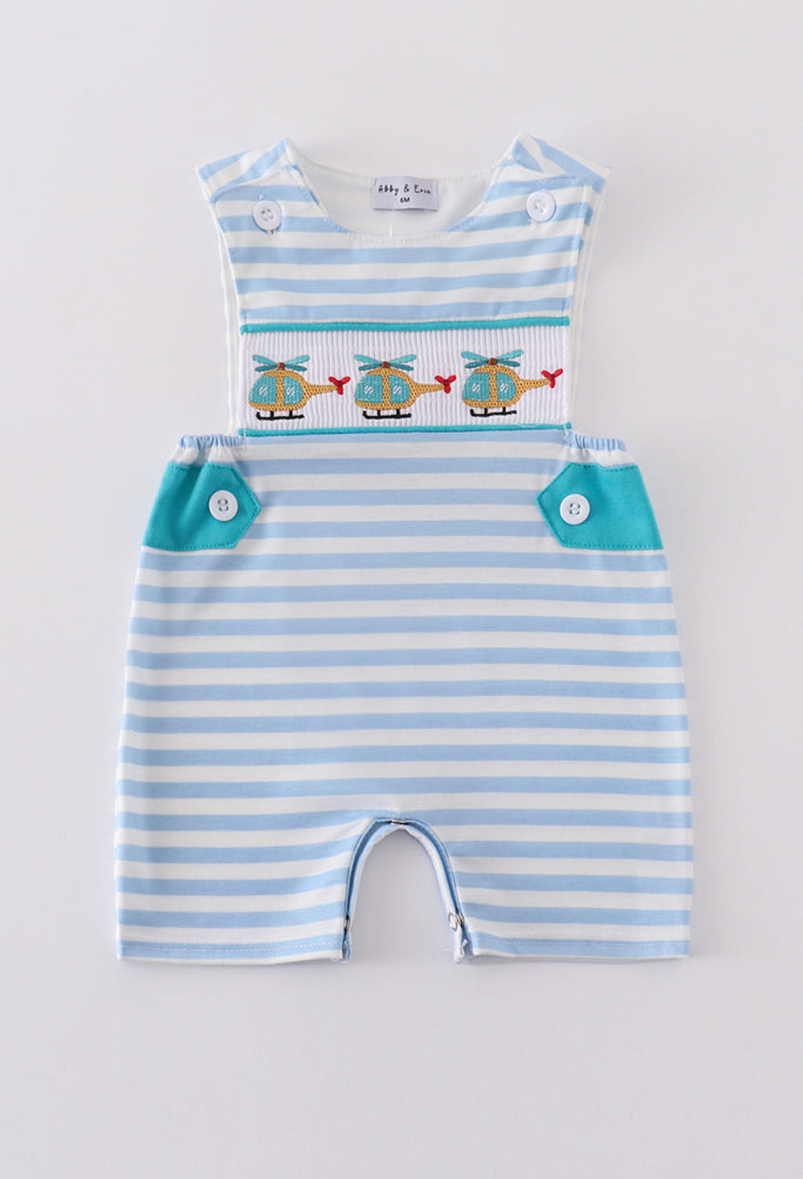 Blue Stripe Helicopter Embroidery Smocked Boy’s JonJon