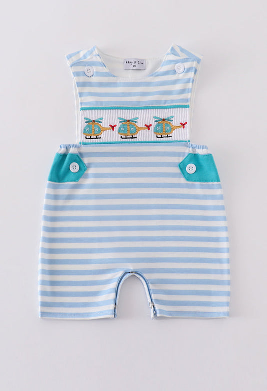 Blue Stripe Helicopter Embroidery Smocked Boy’s JonJon