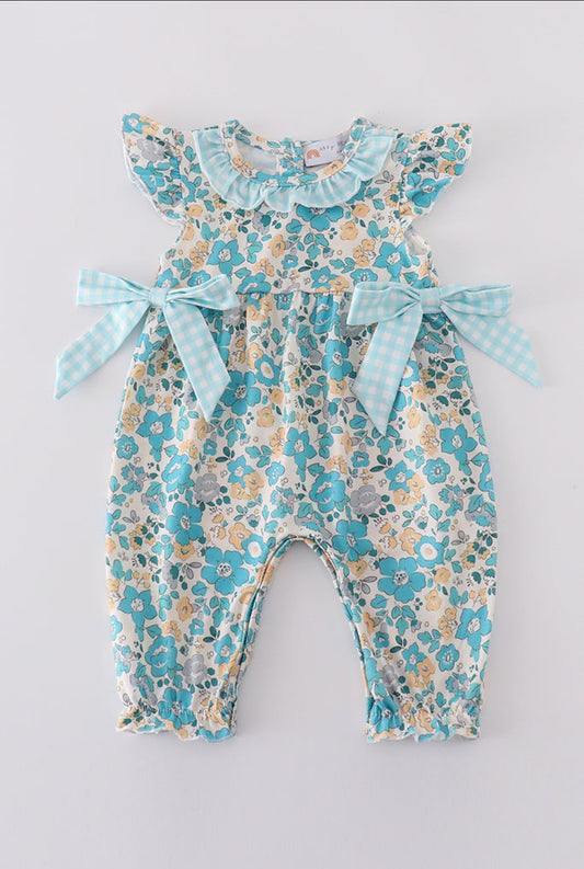 Blue Aqua Meadow Girl’s Romper