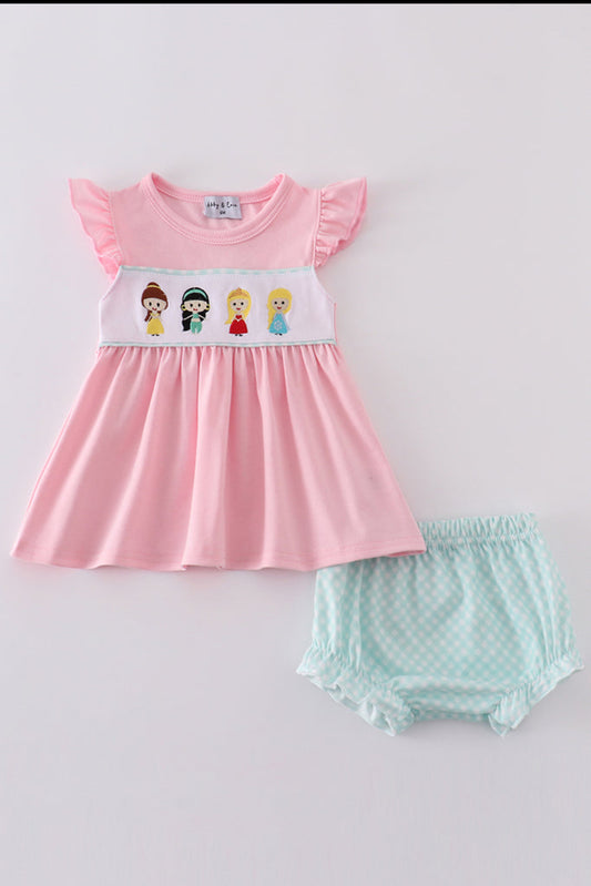 Pink Princess Embroidery Girl’s Bloomer Set