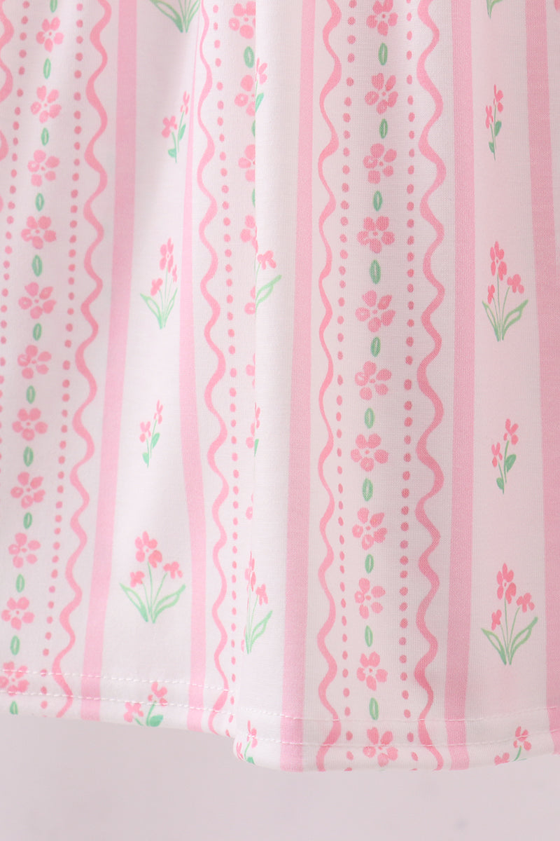 Pink floral bow smocked dress