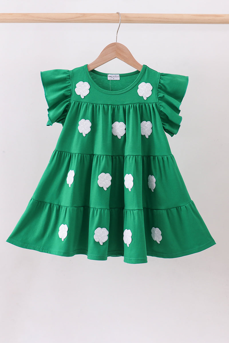 Green clover sequin ruffle tiered dress