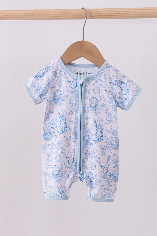 Blue bunny egg bamboo romper