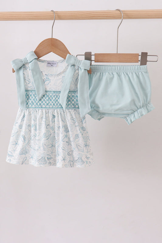 Sea shell smocked bloomer set
