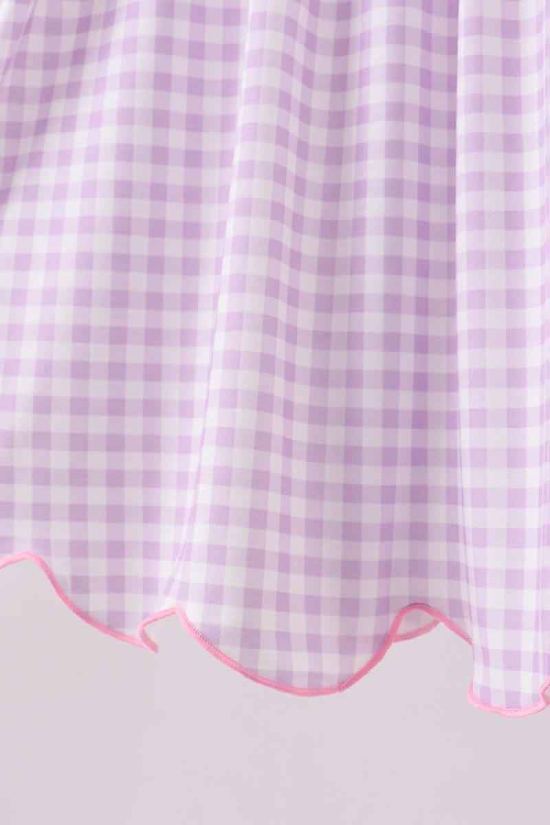 Purple dinosaur smocked gingham ruffle shorts set