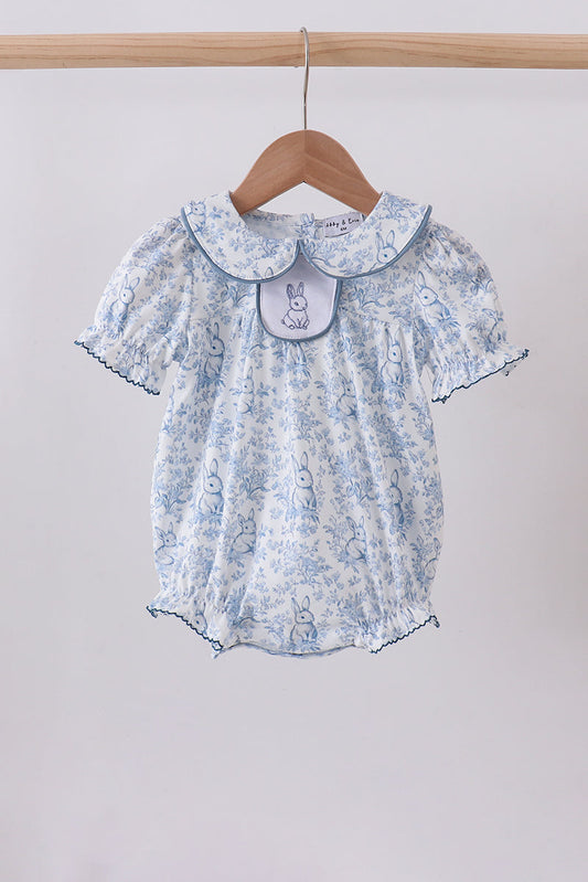 Navy bunny embroidery floral peter pan collar bubble