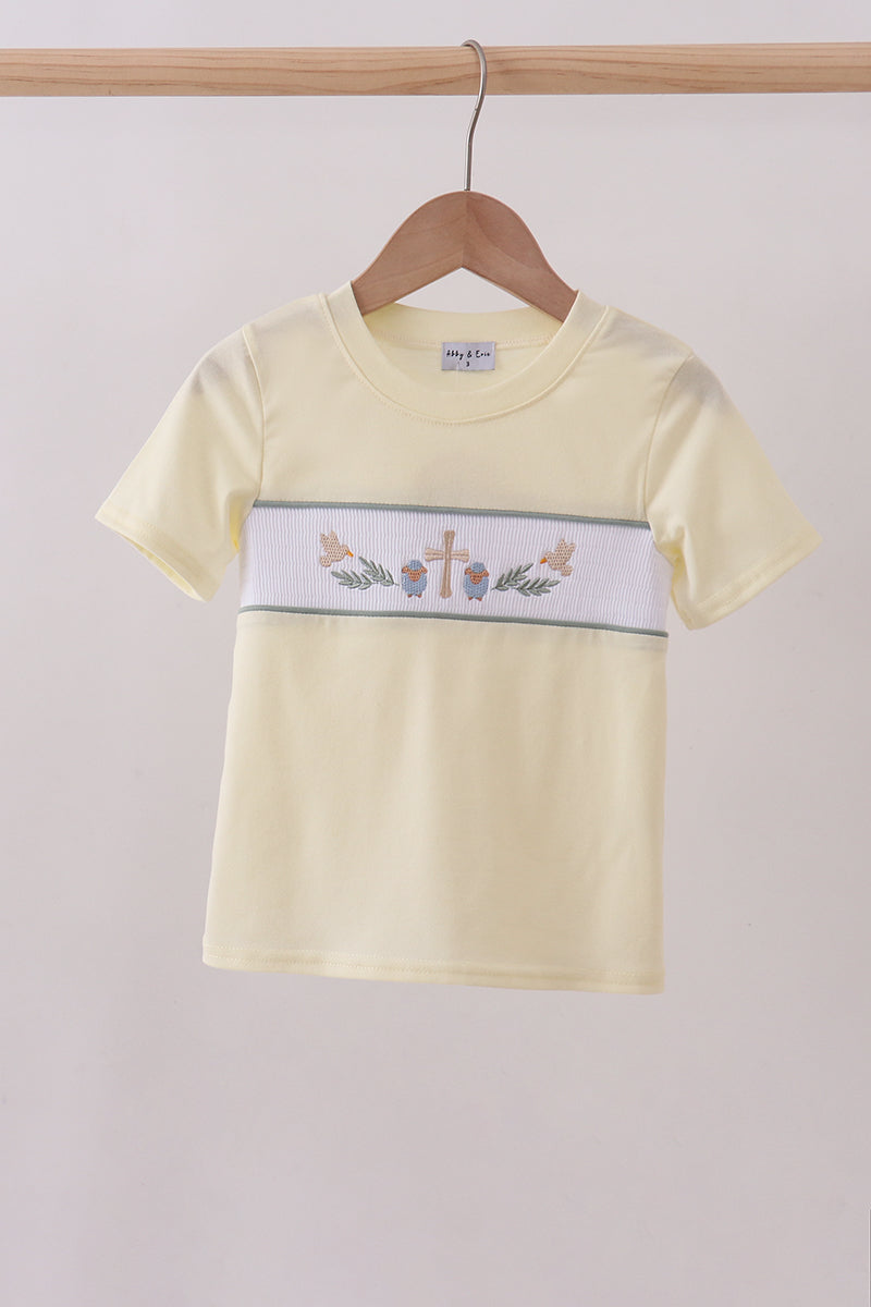 Yellow cross sheep embroidery top