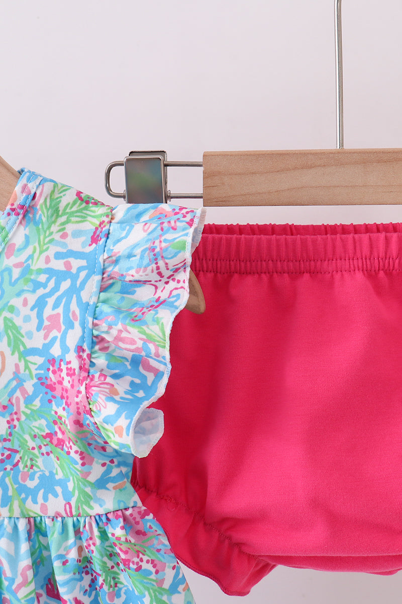 Mint island bloom ruffle bloomer set