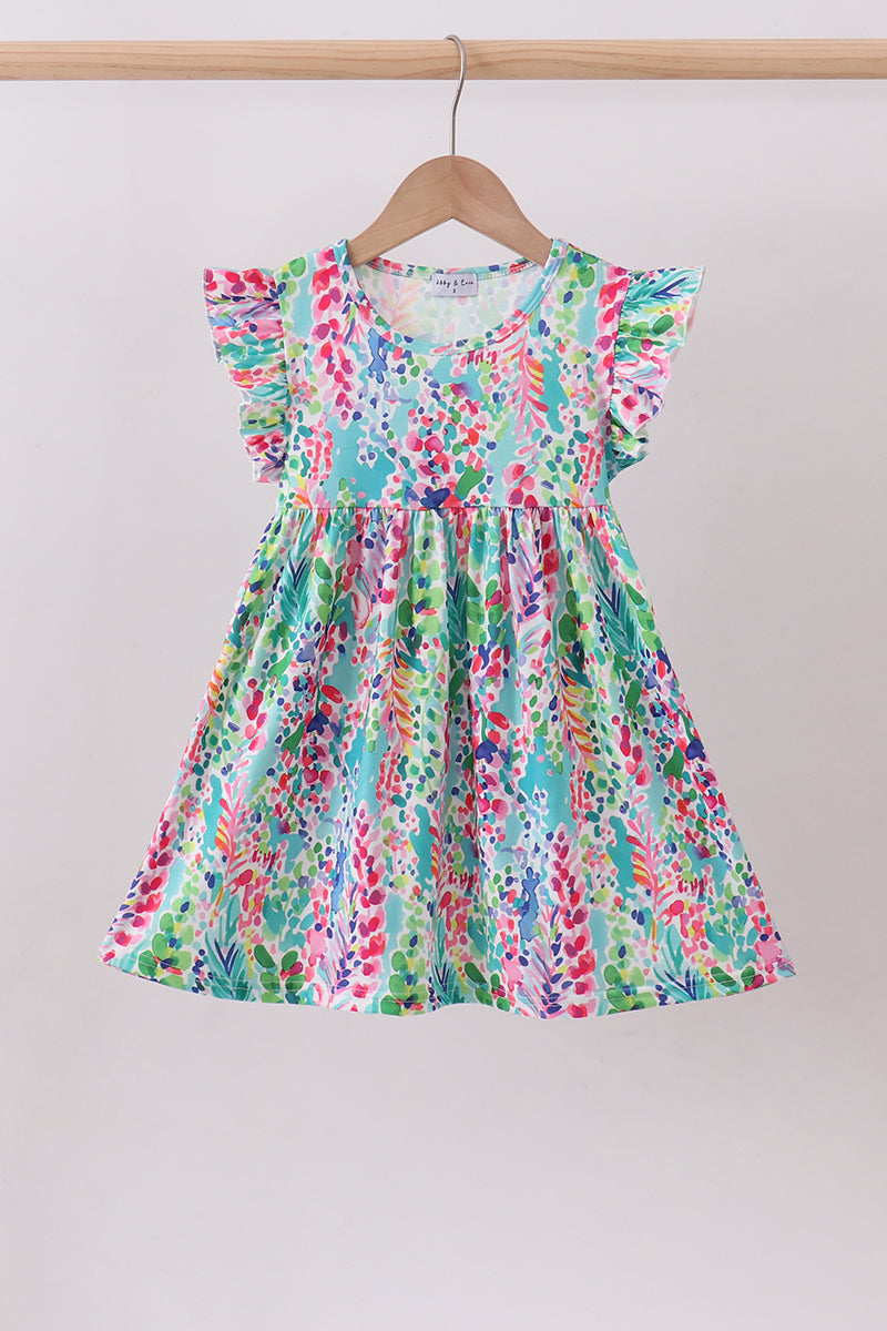 Blue bright floral ruffle dress