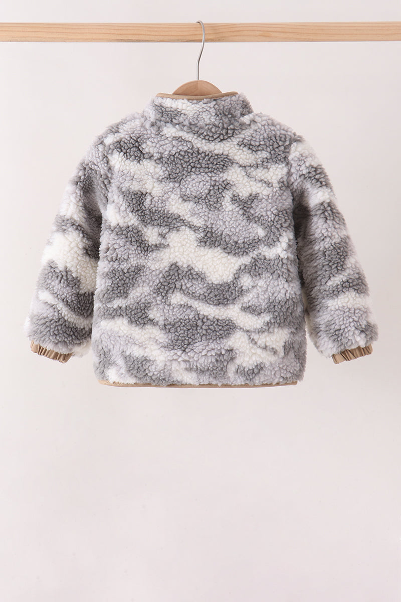 Grey camouflage fleece jacket