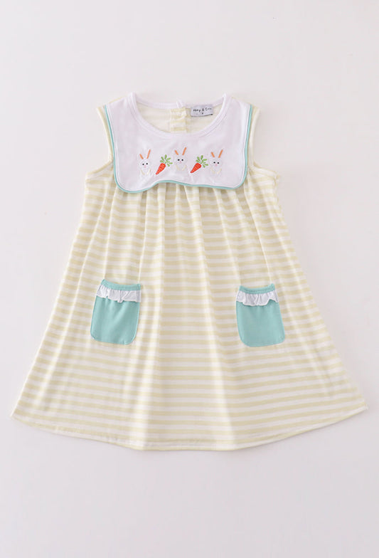 Easter Stripe Bunny Embroidery Girl’s Dress
